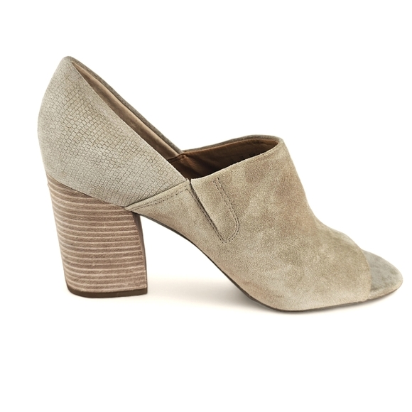 Anthropologie/Franco Sarto Ellison Taupe Suede Open Toe Block Heels Size 10M - Picture 3 of 13